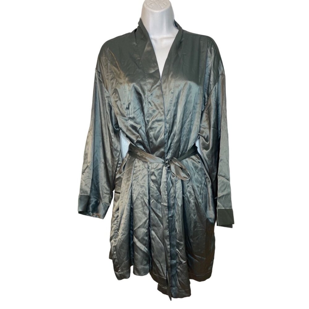 OS Victorias Secret Satin Kimono Robe In Dark Gray With Belted Waist Loungewear